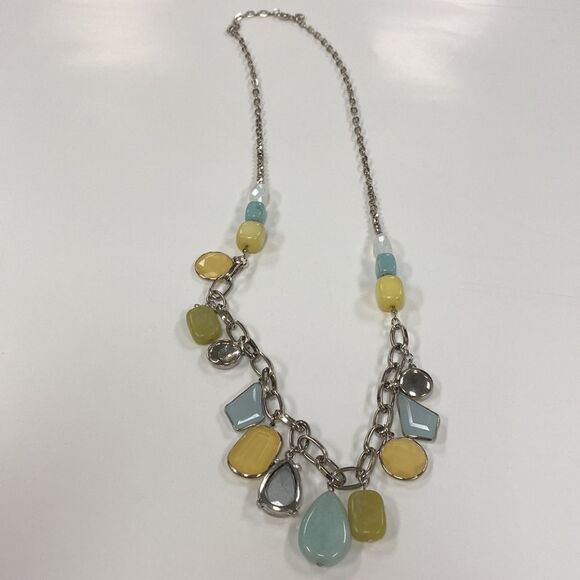 Ann taylor Loft silver, yellow, ice blue beads and rhinestone long necklace - Picture 5 of 6